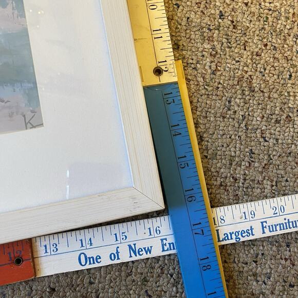 Vintage Abstract Painting ArtPrint Mountain Valley Landscape White Sheep Or Cow - Picture 4 of 6